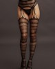 Suspender Striped Pantyhose - Black - O/S