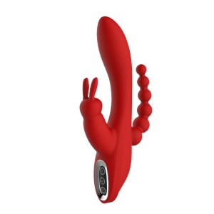 Vibrador rabbit com estimulador clitoris e anal RED REVOLUTION HERA