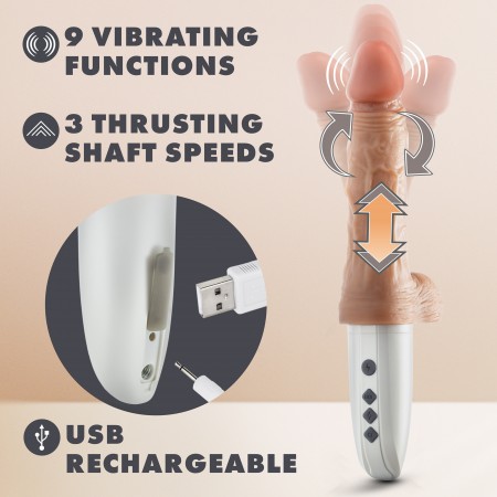 DR. SKIN SILICONE DR. HAMMER 7 INCH THRUSTING DILDO WITH HANDLE BEIGE